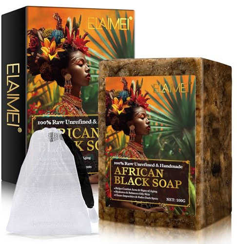 Afrikanische Schwarze Seife 100g, Bio Handgemacht Afrikanische Schwarze Seife, Gleicht Fettige Haut Aus, Akne Bekämpfen & Anti-Ageing, Klärt Unreinheiten & Lässt Dunkle Flecken Verblassen