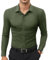 Siliteelon Olive Green Men's Slim Fit Stretch Shirt, Non Iron, Long Sleeve, Point Collar, Button-Down, Size L