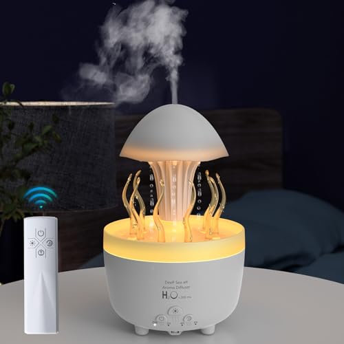 Humidificador de Gotas de Lluvia,Air Aroma Difuser de Aroma a la Gota de Lluvia de Aire 7 Cambio de Luz Colorida con Sonido de Caída de Agua para la Oficina de la Habitación del Hogar