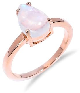Sterling Silber Natur Edelstein Ring für Damen und Herren mit natürlichem Mondstein Verlobungsring für die Ehefrau R-005-24-4 Roségold