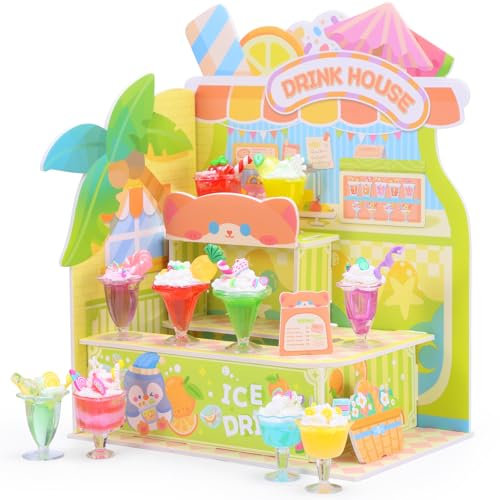 Crelloci DIY Mini Beverage Store Kit ， Kitchen Mini Pretend Play Food Set for Kids Age 8-13, Make Your Food Creative Resin Craft Set (Not Edible)