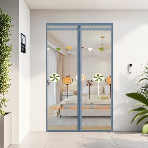 Rete per porta magnetica, tenda a mani libere, tiene lontani gli insetti e lascia raffreddare l'aria all'interno, adatta per animali domestici e bambini, 80 x 200 cm (larghezza x altezza), ciano-blu