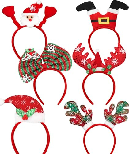 6 Stück Haarreifen Weihnachten,Weihnachts Haarreif für Erwachsene Damen & Herren,Xmas Haarreifen Set mit Rentier Haarreif,Santa Claus,Schneeflocken,Weihnachts Haarschmuck & Kopfschmuck Weihnachten