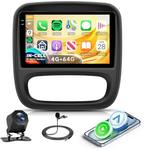 4G+64G Rimoody 9 Android Autoradio für Renault Trafic Opel Vivaro B FIAT Talento Nissan NV300 Wireless Carplay Stereo mit Android Auto Navi GPS Mirror Link Bluetooth FM/RDS/EQ WiFi SWC Rückfahrkamera