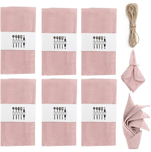 6 Stück Stoffservietten, Wiederverwendbare Stoffservietten, 100% Natur Leinen Tischdekoration 40x40 cm Leinenservietten Baumwolle Servietten Stoff Tischservietten für Party Geburtstag (Sakura Rosa)