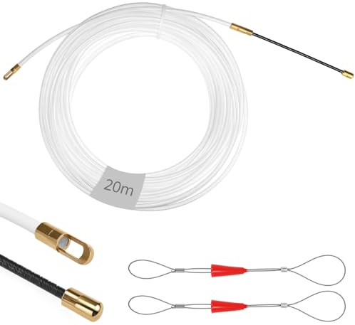 QWORK® Fish Tape 20m Cable Puller, 4mm Cable Running Puller Rods with 2 Guide Springs,for Cable Laying, Communication Cable