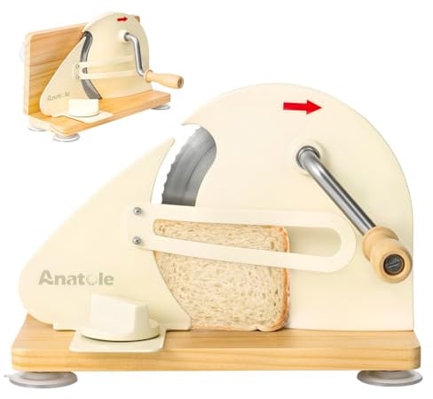 Anatole Brotschneidemaschine Manuell Klappbar 0-20mm Einstellbar Edelstahl Brotschneider Professionell mit Kurbel Abnehmbare Metallführung Gravierte Skala