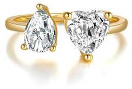 BCughia 9 Karat Gelbgold Ring, Damen Ringe Gold 375 mit Träne und Herz Moissanit Öffnen Ring Damenringe Hochzeit Größe 61