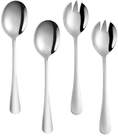 Salatbesteck Edelstahl, 4-teiliges Servierbesteck für Salat, WMF Nuova Design, Praktisches Salatbesteck Schwarz, Ideal für Salat und andere Speisen, 19,5 x 4,5 cm und 19,7 x 4,6 cm