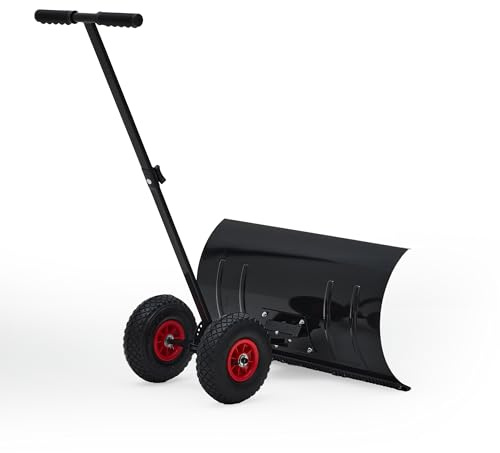 Pala de nieve premium con ruedas, altura ajustable, ergonómica y resistente a la intemperie, pala de nieve manual para ahorrar espacio, plegable, de hierro laminado en frío