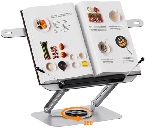 Support de Lecture, Porte-recettes Pivotant à 360° avec Bras Télescopique, Adapté aux Cuisines, écoles, Bureaux, Partitions Musicales, Liseuses Kindle, Tablettes, Petits Portables et Bibles