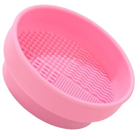IMIKEYA Make Up Pinselreiniger Silikon Reinigungsschale mit Trockenhalter für Kosmetikpinsel Kompakt und Platzsparend Rosa