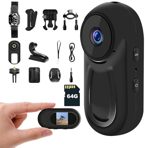 Action Camera Magnetic Mini Body Camera 64G TF Card 120° Wide-Angle 1080P, Pov Camera with 360° Back Clip Thumb Size Body Cameras1 with Audio and Video,Hands-Free Pov Recording Helmet Cam,Bike Camera1