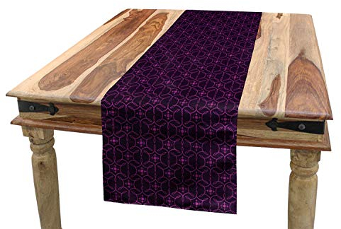 ABAKUHAUS Aubergine Tischläufer, Swirl Blatt-Details, Esszimmer Küche Rechteckiger Dekorativer Tischläufer, 40 x 300 cm, Aubergine und Lila