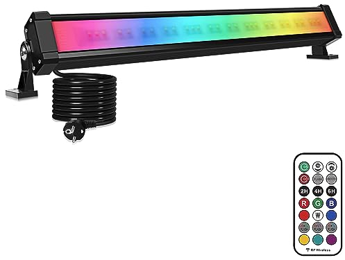 CLY Barra Led RGB 42W, Luz LED RGB de Pared con Control Remoto 360° Foco LED RGB Exterior 9 Colores 6 Brillos 5 modos dinámicos Memoria y Temporizador Barras de Luz RGB IP66 para Bar Jardín Fiesta