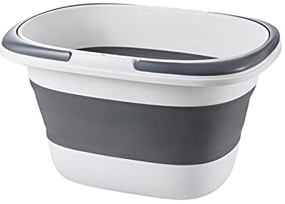 Goderewild Cubo grande plegable para fregona de 4.2 galones (16 L) con asa para limpieza de la casa, ahorra espacio al aire libre, multiuso, plegable, para camping, pesca, RV (1, gris)