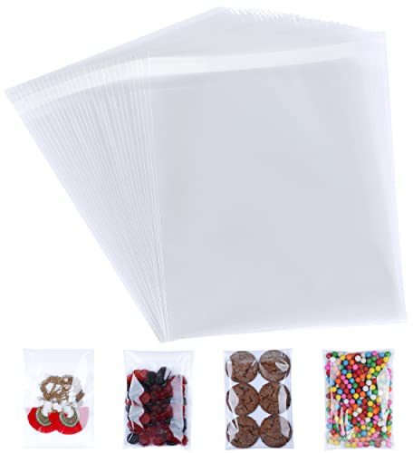 CELLOMANIA Self Seal Clear Cellophane Bags Pack of 100 (5 x 7 Inches) Self Adhesive Cookies Bags, Small Cellophane Bags for Cookies, Sweets, Gifts, Jewelry, A6-A10 cards, Transparent