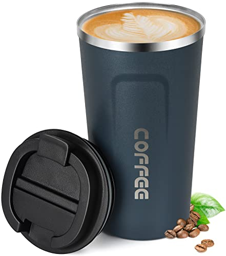 Smilatte 18oz (510ml) Vacuum Insulated Travel Mug, Leakproof Double Wall Stainless Steel Reusable Coffee Cup with Lid for Hot & Cold Drinks, Matte Texture Blue