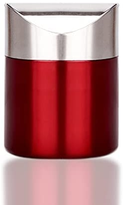 ETRAVEL Countertop Brushed Stainless Steel Mini Dustbin with Lid, Mini Desktop Bin, Dustbins Coffee Pods Tea Bags Office Bathroom Kitchen Waste Bins 1.5 L (red)