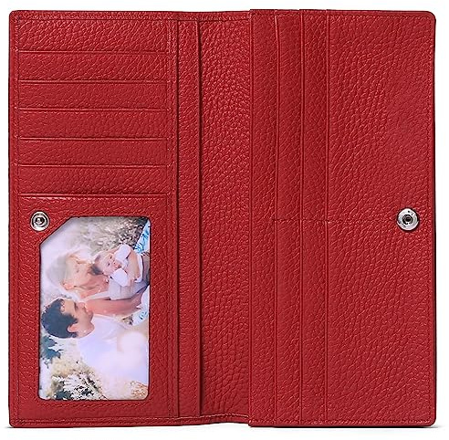 SENDEFN Dünne Geldbörse Damen, Echtes Leder Klein Portemonnaie Damen, RFID Schutz Dünn Clutch für Frauen mit 11 Kartenfächer und Reißverschluss Münzfach