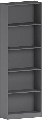 Vida Designs Cambridge 5 Tier Extra Large Bookcase, Grey Wooden Shelving Display Storage Unit Office Living Room Furniture