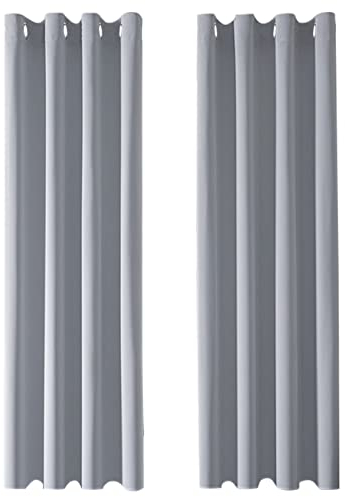 MRTREES Vorhang Blickdicht Gardinen Thermovorhang mit Ösen Verdunklungsvorhang Ösenschal Vorhänge Kurz Modern 240×140cm(H×B) Hellgrau 2er Set für Hotels Büros Wohnzimmer Schlafzimmer Kinderzimmer