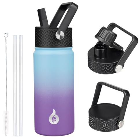 BJPKPK Insulated Water Bottles with Straw Lid, 18oz Stainless Steel Metal Water Bottle, Cold Hot Thermos with 3 Lids, Leak Proof BPA Free Travel Cup, Wide Mouth Flasks, Thermos-Ocean Dream | 3 Lids Included, Keep Cold & Hot, BPA-Free Leakproof Vacuum Bottle, Metal Water Bottle for office, Gym, Travel & Outdoor