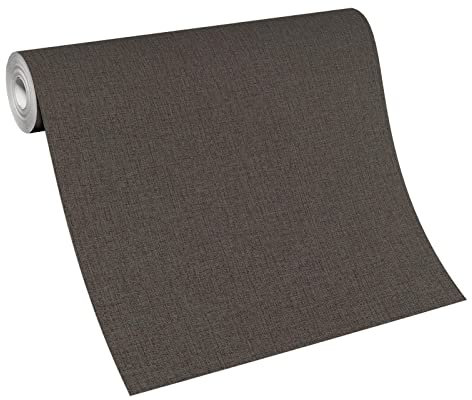 BRICOFLOR Schwarze Tapete in Leinenoptik | Uni Vliestapete schwarz ideal für Wohnzimmer und Esszimmer | Dunkle Wandtapete mit Leinenstruktur
