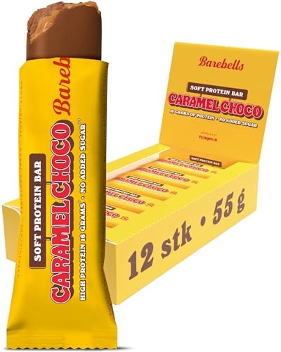 Barebells Barres protéinées - Délicieuses barres protéinées douces au chocolat - Faible en sucre, 16 grammes de protéines, sans huile de palme - Soft Bar Caramel Choco, 12 x 55 g')