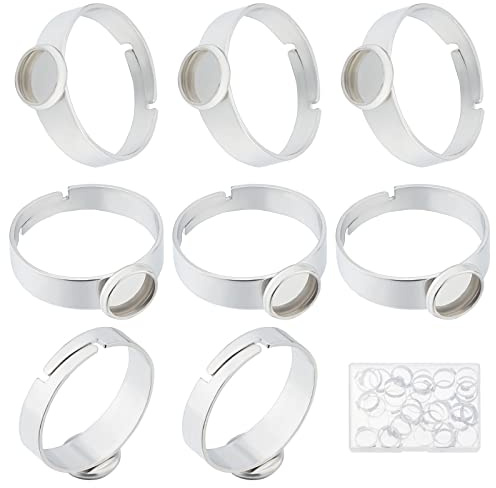 Beebeecraft 40 Stück/Box Edelstahl Ringlünetten Rohlinge 6 mm Cabochon Basis Flache Runde Pad Ringbasis Zubehör Für Die Ringherstellung (Silberfarbe)