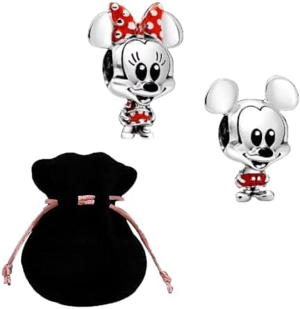 JABEDE: 925er Silber Charms, Kompatibel mit Europäischen Armbändern und Halsketten, Charm Love, Minnie und Mickey Mouse Ohrringe, Schmuckkästchen, Charm Stopper (Micky und Minnie)