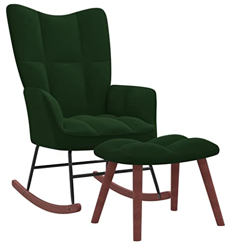 INLIFE Schaukelstuhl mit Hocker Samt Dunkelgrün,9.85kg,328152