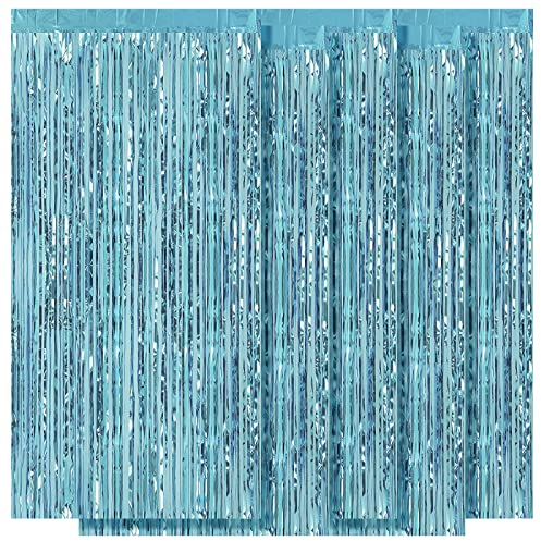 Ohiyoo 5 Stück Blau Metallic Lametta Vorhänge 1 x 2.5M Folien Fransen Lametta Vorhange Hintergrund für Geburtstag Partydekor Verlobung Hochzeit Weihnachten Neujahr Dekoration (Blau)