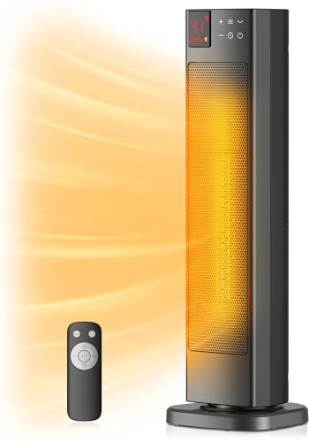 PELONIS Oscillating Ceramic Tower Indoor Space Heater for Home with Oscillation, Programmable Thermostat & ECO Mode, 12H Timer & Remote Control, Safety Protection, 23 Inches, 1500W, PHF15RSAPH23