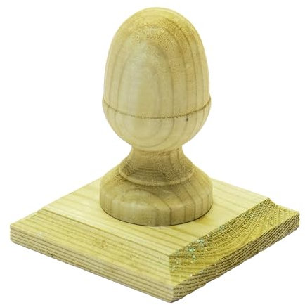 Timber Wooden Fence Post Cap with Acorn Finial Design 120x120mm – Fits 4x4 (100x100mm) Square Posts, Tanalised Pressure Treated EU Wood, Overhang for Improved Protection (Green Stain)