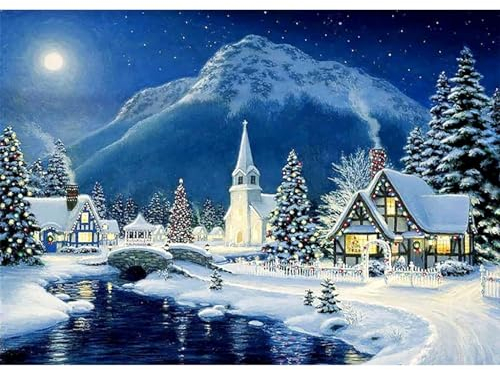 RICUVED 5D Diamond Painting Noël Paysage, Kit de Peinture Diamant Complet Paysage, DIY Village Diamant Peinture Kit, Diamant Arts Craft Canevas Artisanat Maison Décoration Murale Decor 30x40cm