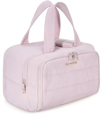 BAGSMART Reise Kulturbeutel, Leichte, Große, Weit Offene Reisetasche für Frauen, Bauschiger Kosmetik Make up Taschen Organizer mit Griff für Zubehör, Essentials, Toilettenartikel, Rosa