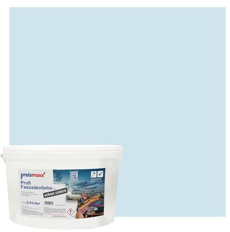 Preismaxx Profi Fassadenfarbe urban colors, bunte Außenfarbe, blau, babyblau, baby blue 2,5L, matte, wasserabweisende Aussen-Dispersion, hohe Wasserdampfdurchlässigkeit