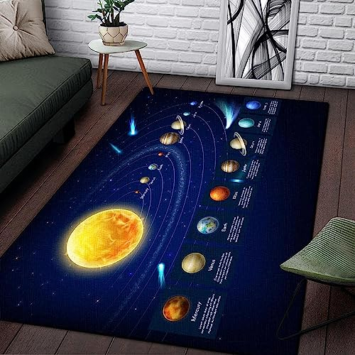 Kinder Spielbereich Teppiche 3D Universum Planet Sonne Kinderteppich rutschfest Schlafzimmer Dekorieren Kindergarten Spielen Krabbeln Flanell Bodenmatte 180 X 280 cm - Leicht Zu Reinigen -1W4V-J8G