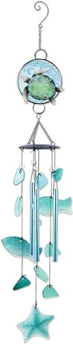 Sunset Vista Designs Windspiel, handgefertigt, Glas und Metall, Küstenmotiv, 91,4 cm, Schildkröte