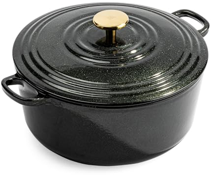 BK Cookware Bourgogne Fonte Émaillée Allemande, 28 cm/6,7 litres Cocotte avec Couvercle, Compatible avec l'induction, Va au Lave-Vaisselle, Va au four jusqu'à 220°C, Étincelant Noir
