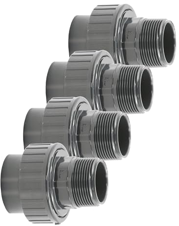HAF® 4X PVC Fittings Verschraubung mit 50mm Klebemuffe x 1 1/2 Außengewinde | Adapter aus grauem PVC-U für Poolverrohrungen & sämtliche Rohrleitungen | Qualität: Made in Europe - Menge: 4 Stück