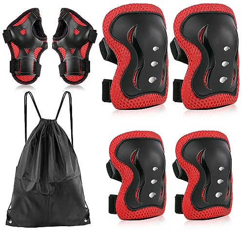 Tophoniex Kinder Knieschoner Set, Kinder Rollschuhe Schützer inliner Schonerset, Kinder rot für Skateboard Roller Skaten Fahren Outdoor Sport