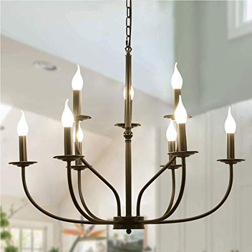Ganeed Licht Pendelleuchte 60 cm Vintage Französische Lampe Hängende Retro Kronleuchter Hohe Verstellbare Kette Schwarz 9 Lichter