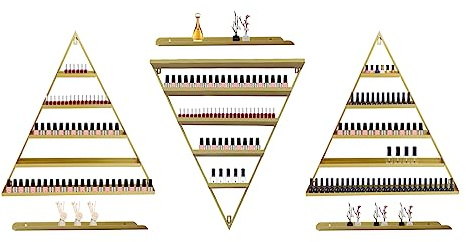 Vielrosse Lot de 6 étagères murales triangulaires en métal pour vernis à ongles, présentoir cosmétique, étagère combinée pour huiles essentielles et parfums pour salon de manucure (doré)
