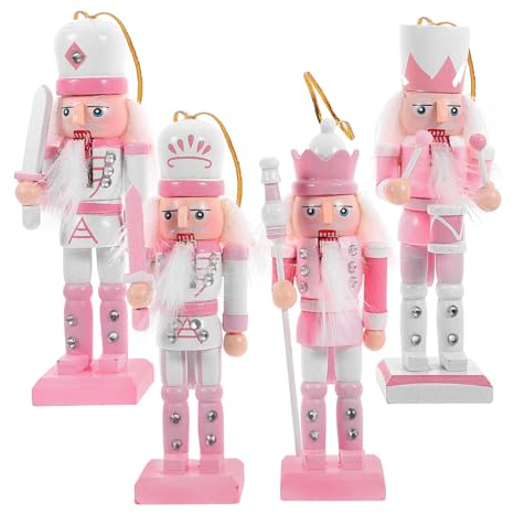 LABRIMP 4pezzi Schiaccianoci Da Tavolo in Legno Rosa Con Decorazioni Natalizie Vintage Per Casa e Festa Statue Natalizie Resistenti e Facili Da Pulire Per Addobbi Festivi Eleganti