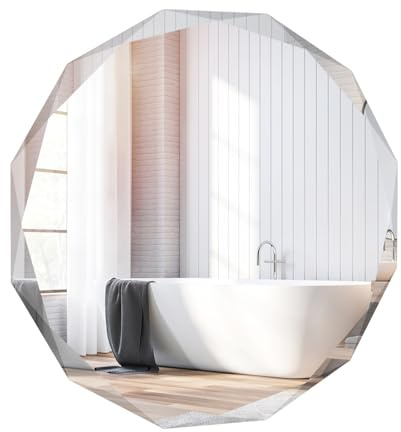 LIFEZEAL Unregelmäßiger Badezimmerspiegel, HD Dekorativer Rahmenspiegel, Wandspiegel Abstraktes Design, Diamant Abgeschrägter Glasspiegel für Wohnzimmer und Eingang, Ø 76 cm