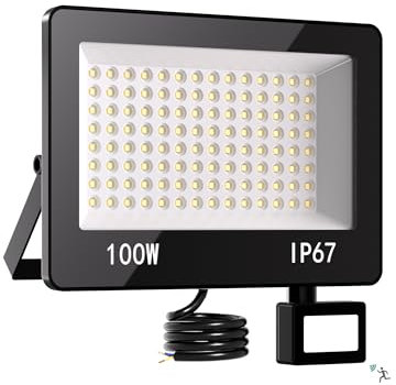 HAPYLUMI Projecteur LED Exterieur Detecteur de Mouvement 100W, 10000LM Projecteur LED 6500K Spot Led Exterieur Détecteur, IP67 Etanche Eclairage Exterieur avec Detecteur pour Jardin, Patio, Garage
