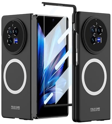 COQUE Schlanke Hülle für vivo X Fold 3, rahmenlose Handy-Schutzhülle aus Folie mit Magnetring, Faltbare Handyhülle für vivo X Fold 3-Schwarz