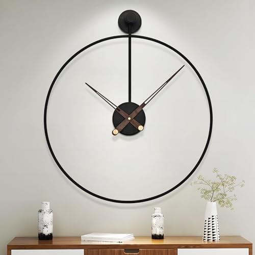 HAITANG Große Moderne wohnzimmeruhr, Schwarz XXL runde Metall Wanduhr für Küche Büro Schlafzimmer,Vintage Wanduhren, Batteriebetrieben tickt Nicht,geräuschloses Uhrwerk, Heimdekoration,50 cm
